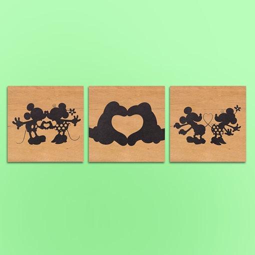 Kit com 3 Quadros Mickey e Minnie Cute Shadow