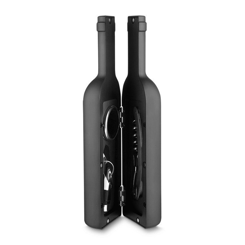 Kit para Vinho com 4 Peças com Estojo em forma de Garrafa Wine Time