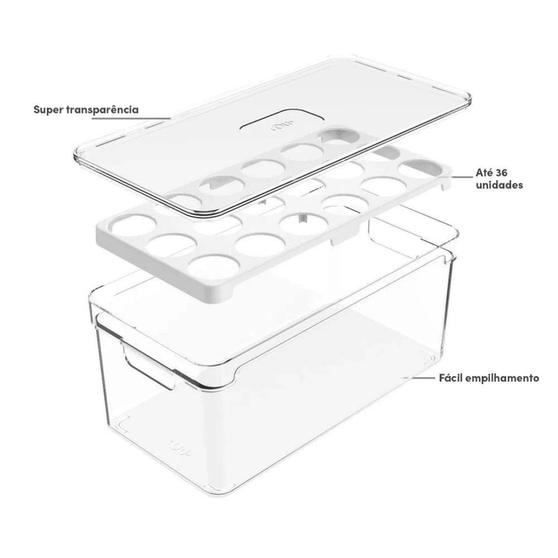 Porta Ovos Organizador com Tampa para 36 Unidades Clear Fresh