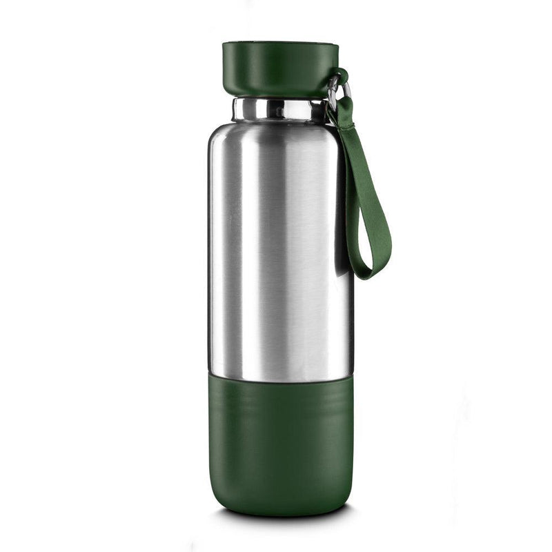 Garrafa em Inox Parede Dupla 500ml Com Copo e Porta Objetos Verde